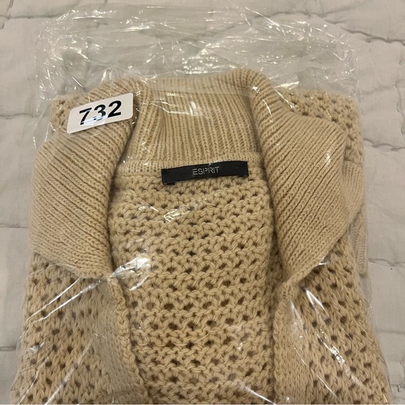 Esprit Womens Crochet Open Knit Wool Alpaca Blend Top M Cream Boho Made In Italy - Picture 10 of 10